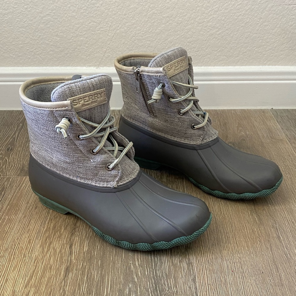 Sperry Gray and Green Duck Boots